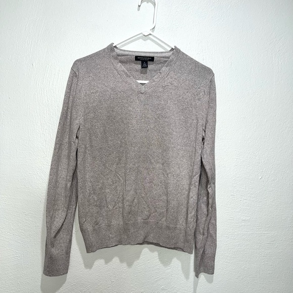 Banana Republic Tan Taupe  Silk Cashmere Blend Long Sleeve V-Neck Sweater Top - Picture 1 of 5